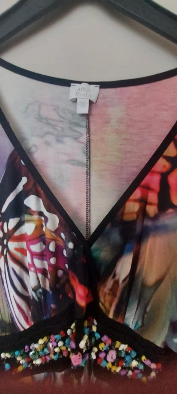 Vestido con estampado de mariposas y cuentas, Alba Moda - Talla 38 – photo 2